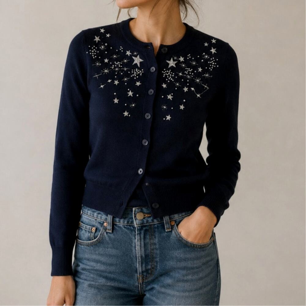 Collectif x ModCloth Navy Celestial Star Embellished Cardigan Sky US 4 Small
